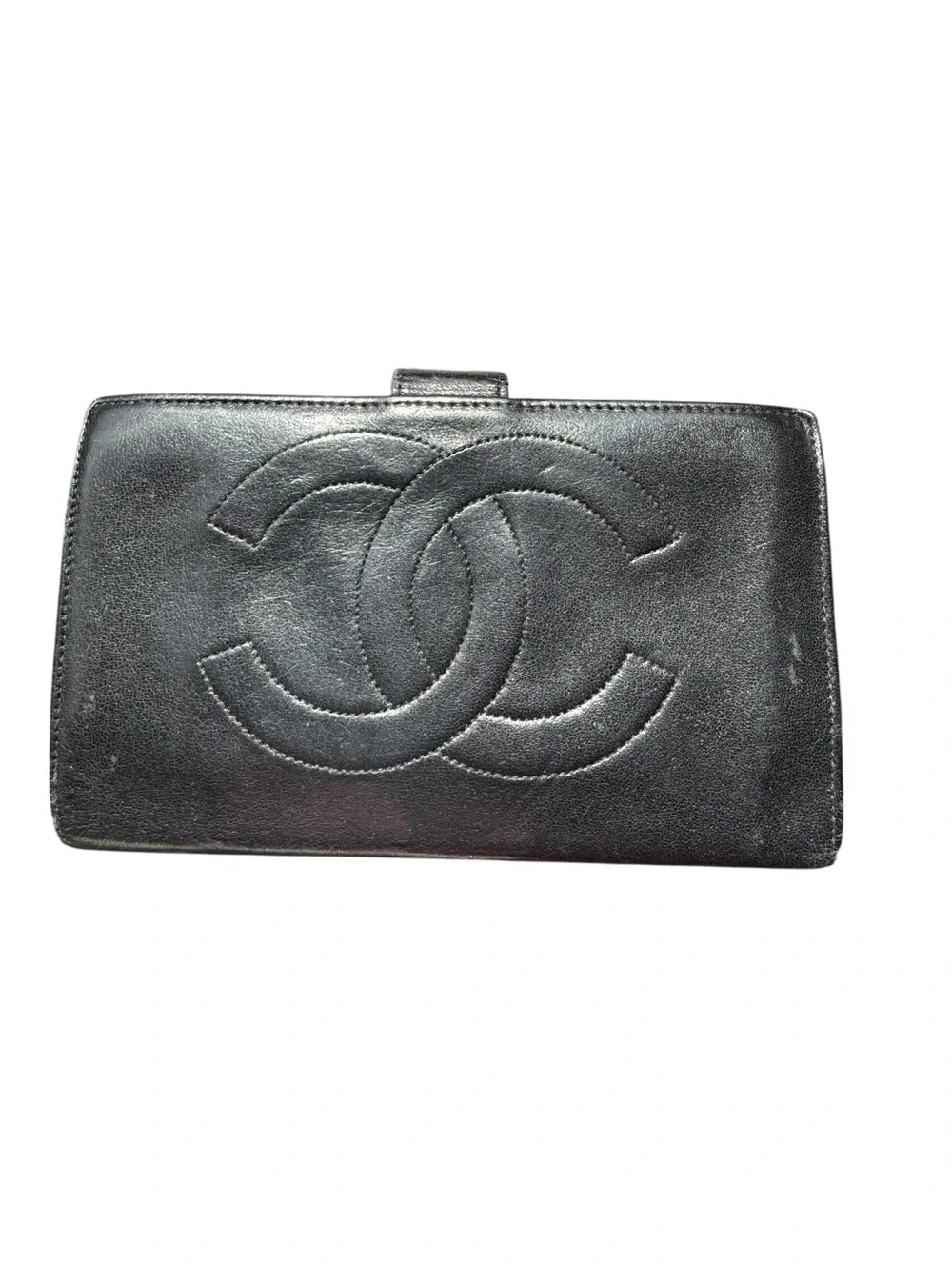 Beautiful Black Leather CHANEL Wallet Series 4 w/ Unbranded Crossbody Chain